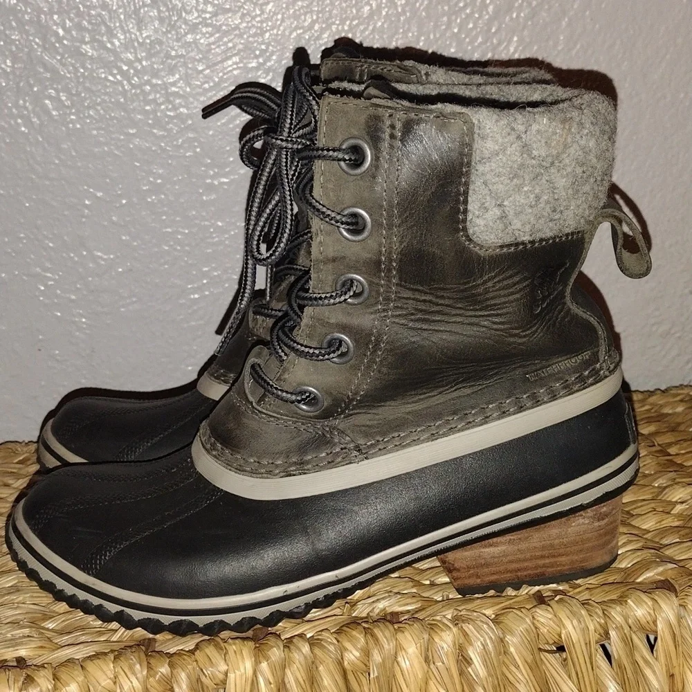 Sorel Slimpack II Lace up Winter Olive Green Gray Black Boots 7